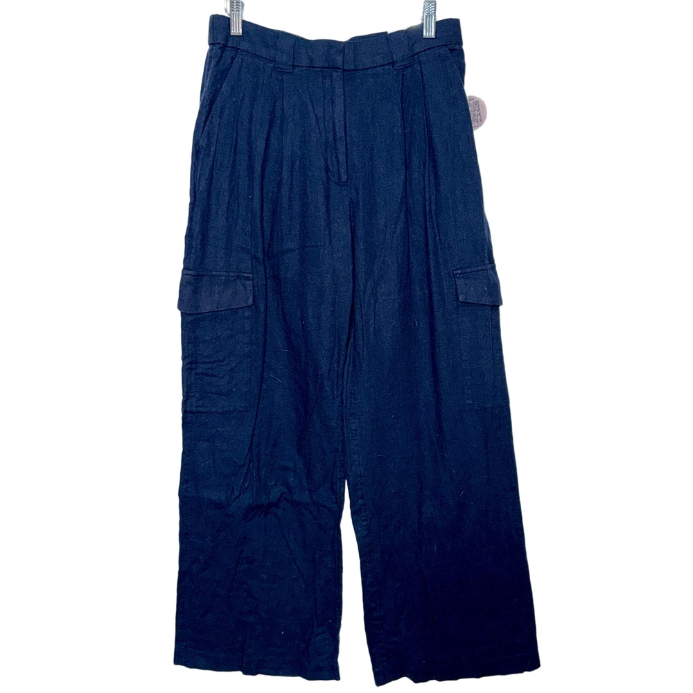 NWT Abercrombie & Fitch Navy Blue Linen Pocket Cargo Pants Wide Leg Pants Size S